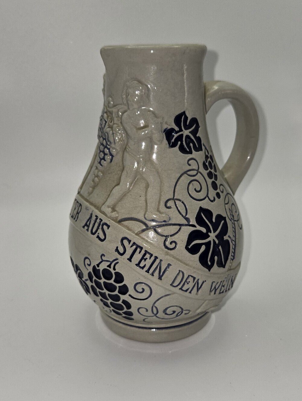 Vintage Wick-Werke Salt Glazed Pitcher .5Liter Germany Pottery Cobalt Blue